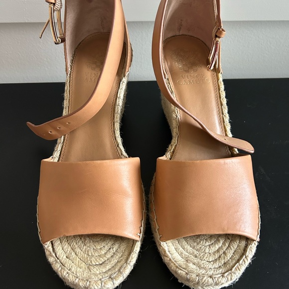 Vince Camuto Shoes - Vince Camuto Camel Leather Espadrille Wedge Heels Sandals